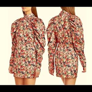 Rotate Birger Christensen Kim Satin Floral Puff-Sleeve Mini-Dress